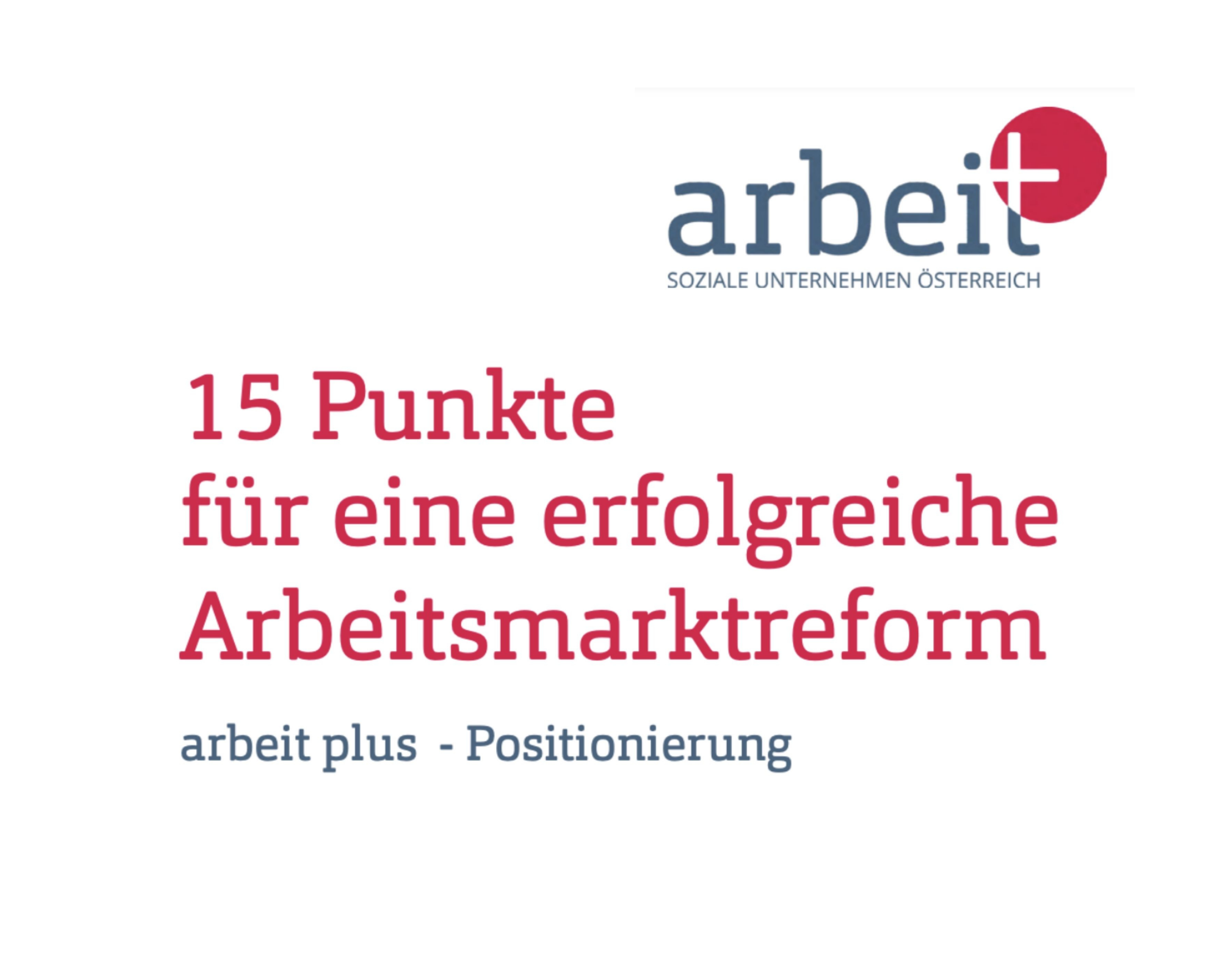 Titel: "15 Punkte für eine erfolgreiche Arbeitsmarktreform", Untertitel "arbeit plus - Positionierung"